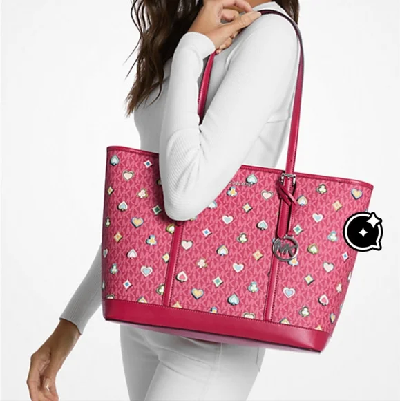 NWT Michael Kors OutletJet Set Large Printed Signature Logo Tote Bag - Picture 2 of 5